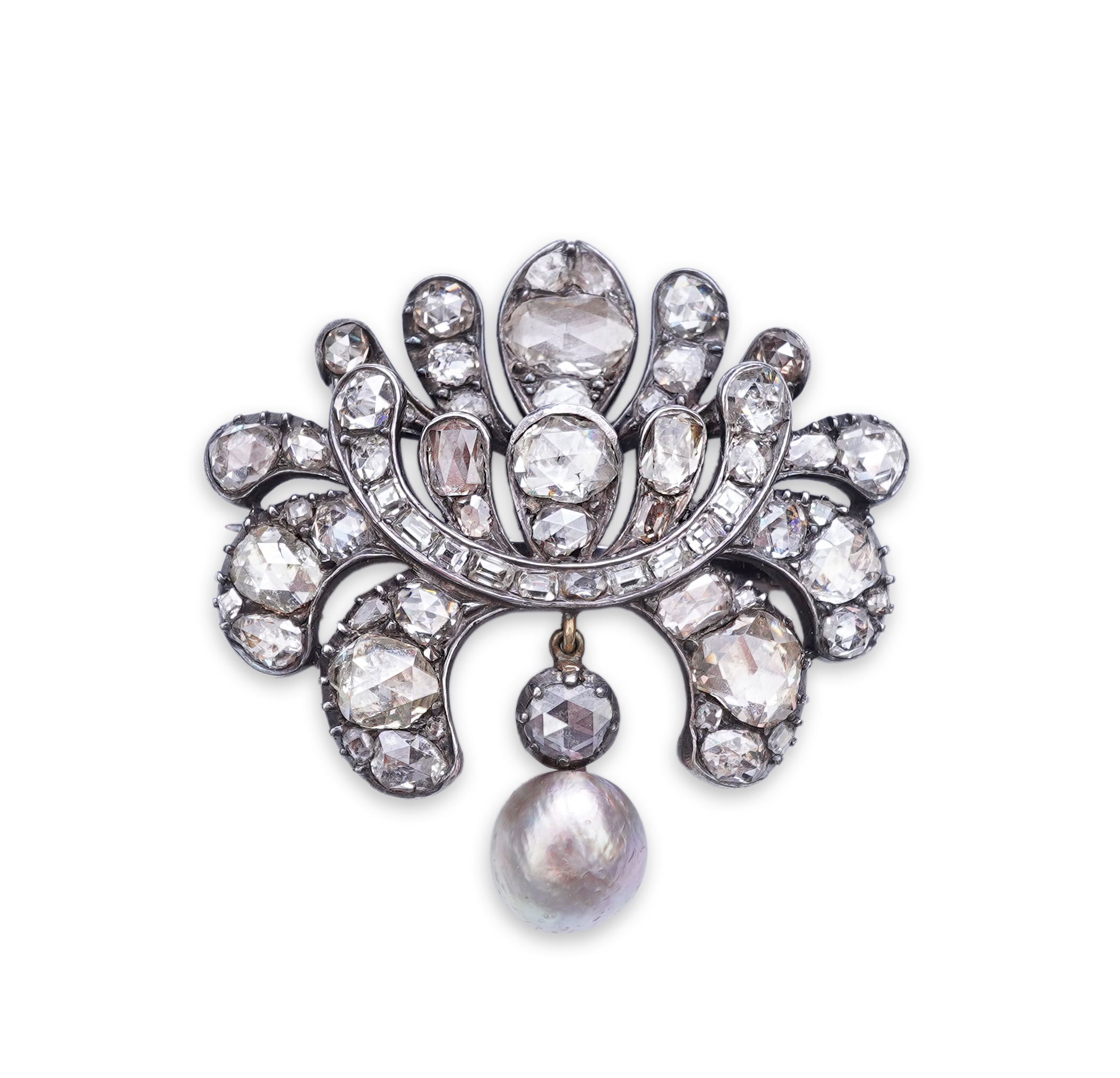 A rare diamond and natural pearl brooch, possibly Ottoman, early 19th century and later